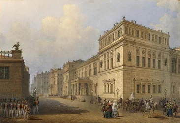 Zicht op de Nieuwe Hermitage door Millionnaya Straat