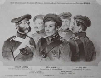 De soldaten die zich onderscheidden in de verdediging van Sebastopol
