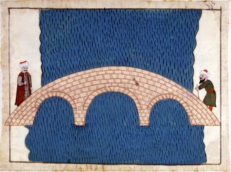 Constantinopel. Galatabrug. Miniatuur uit 
