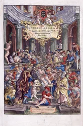 Vlaamse anatoom en arts, Andreas Vesalius, geeft een les aan de medische school in Brussel