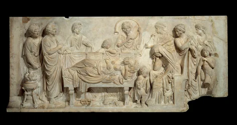 Funerair bas-reliëf marmeren ceremonie in Venetië aan het begin van de 16e eeuw Parijs, Louvre Museum