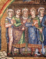Het leven van Noach, de zonen van Noach (mozaïek detail)