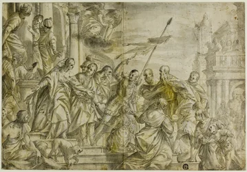 De heiligen Marcus en Marcellinus leidden tot hun terechtstelling, terwijl ze werden getroost door de heilige Sebastiaan