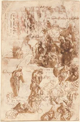 Studies voor Judith en Holofernes, David en Goliath, De vondst van Mozes, en anderen [recto]