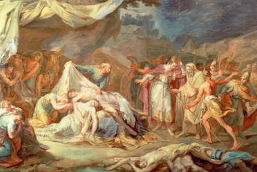 Cyrus de Grote voor de lichamen van Abradatus en Pantheus