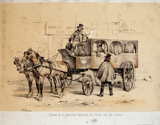 Postkoets - Lithografie door Adam, ca. 1840