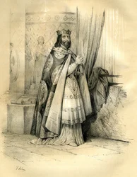 Dagobert I (ca. 600-639) koning van Austrasië (623 tot 629), koning van alle Franken (629 tot 634), koning van Neustrië en Bourgondië (634 tot 639). Het bewind van Dagobert I