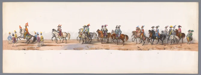 Historische optocht bij het tweede eeuwfeest van de Utrechtse Hogeschool, 1836 (plaat 8) Optogt des Nederlandschen Legers naar Ostende, den 3 July 1600, daags na de overwinning by Nieuwpoort; volgens de gecostumeerde voorstelling, gegeven door H H Student