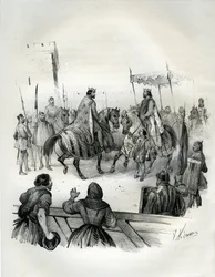 Interview in 1023 van Hendrik 2 (bekend als de lamme en de heilige, 973-1024), Duitse Keizer (Hertog van Beieren en Koning van Germania) en Robert 2 de Vrome (970-1031), Koning van Frankrijk vanaf 996 tot zijn dood. Robert was de zoon van Hugues Capet, wie