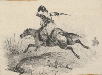 Soldaat op galopperend paard, midden 19e eeuw