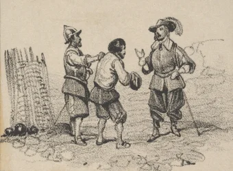 Drie mannen ruziënd, midden 19e eeuw