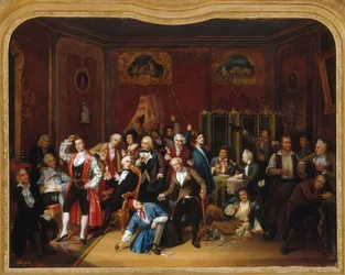 De acteur Hugues Bouffé (1800-1888), afgebeeld in de kostuums van zijn belangrijkste rollen, in zijn kleedkamer in het Théâtre des Variétés