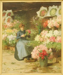 Bloemenverkoper voor de Madeleine Kerk