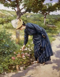 Dame in een tuin