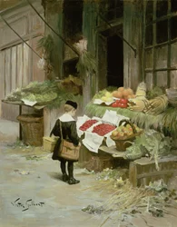 Kleine jongen op de markt