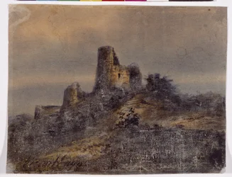 Uitzicht op de ruïnes van het kasteel van Arques la Bataille