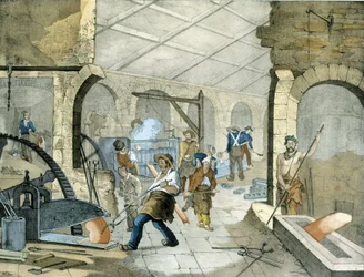 Smederijen - litho van Janson. 19e eeuw.