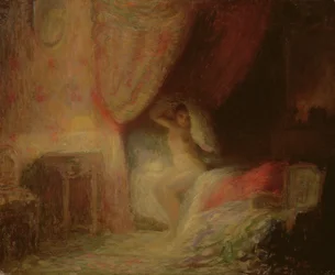 Slaapkamer scène badend in licht