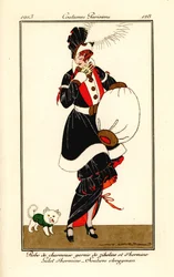 Vrouw in jurk afgezet met sabel en hermelijn