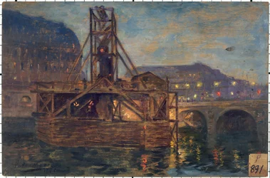 De werkzaamheden van de metro bij de Pont Saint-Michel in 1906