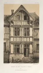 Pittoreske Architectuur of Monumenten van de 15e en 16e Eeuw: Kastelen van Frankrijk uit de 15e en 16e Eeuw: Pl. 25, Houten Huis met Beeldhouwwerk in Cravan (Yonne)