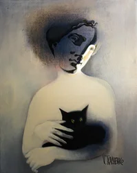 Raadselachtige figuur, zwarte kat