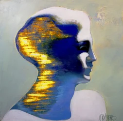 Goudblauw abstract portret