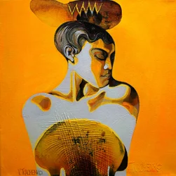 De peinzende oranje man