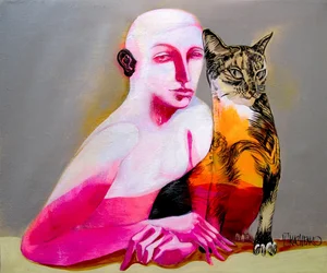 Roze figuurtje en kat