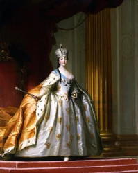 Ten voeten uit geschilderd portret van de Russische keizerin Catharina II de Grote (1729-1796) in haar kroningsgewaad, 1779, The David Collection