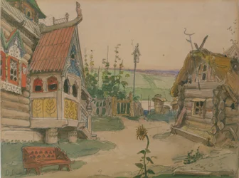Berendeyevka. Decorontwerp voor de opera Sneeuwmeisje door N. Rimsky-Korsakov
