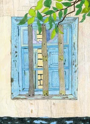 Rustiek blauw raam