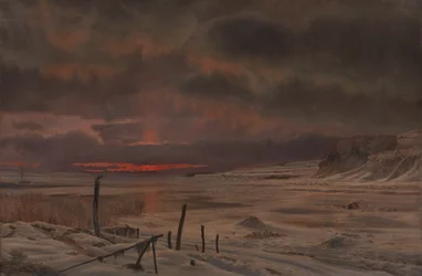 Een winteravond bij een Deense fjord