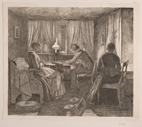 Interieur met de familie van de kunstenaar