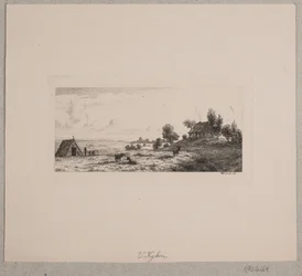 Landschap met een boerderij en een hut