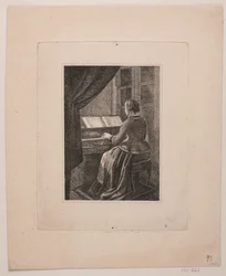Portret van de vrouw van de schilder die piano speelt