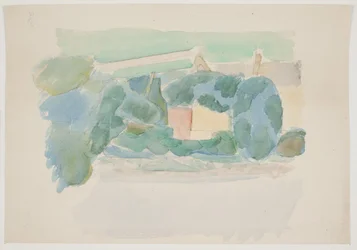Frans landschap met huizen op de voorgrond. Zuid-Frankrijk