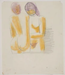 Compositiestudie met 2 staande, naakte vrouwen