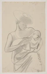 De vrouw van de kunstenaar met de pasgeboren dochter Dorte