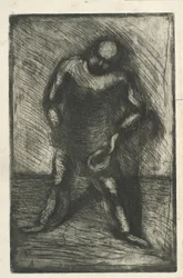 Zittende man met hoed in de hand