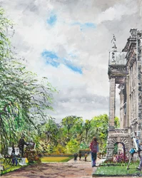 Uitzicht op huis en tuinen van Lyme Park, 2015