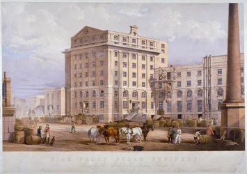 Suikerraffinaderij in Leman Street, Stepney, Londen, 1851