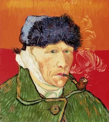 Zelfportret met verbonden oor en pijp, 1889