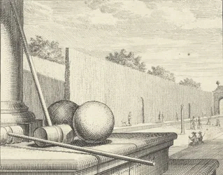 Croquet Attributen met croquetspelers op de achtergrond