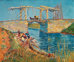 Ophaalbrug in Arles met een groep wasvrouwen ...