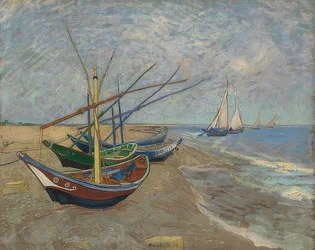 Vissersboten op het strand van Les Saintes-Maries-de-la-Mer. Arles, juni 1888