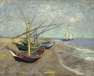 Vissersboten op het strand bij Saintes-Maries-de-la-Mer