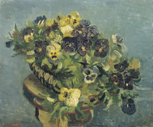 "Pot met viooltjes op een kleine tafel" Schilderij van Vincent van Gogh, 1887, Van Gogh Museum, Amsterdam