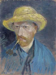 Zelfportret met strohoed en pijp door Gogh, Vincent, van (1853-1890). Olieverf op doek, afmetingen: 42,5x32,1