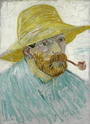 Zelfportret met strohoed en pijp